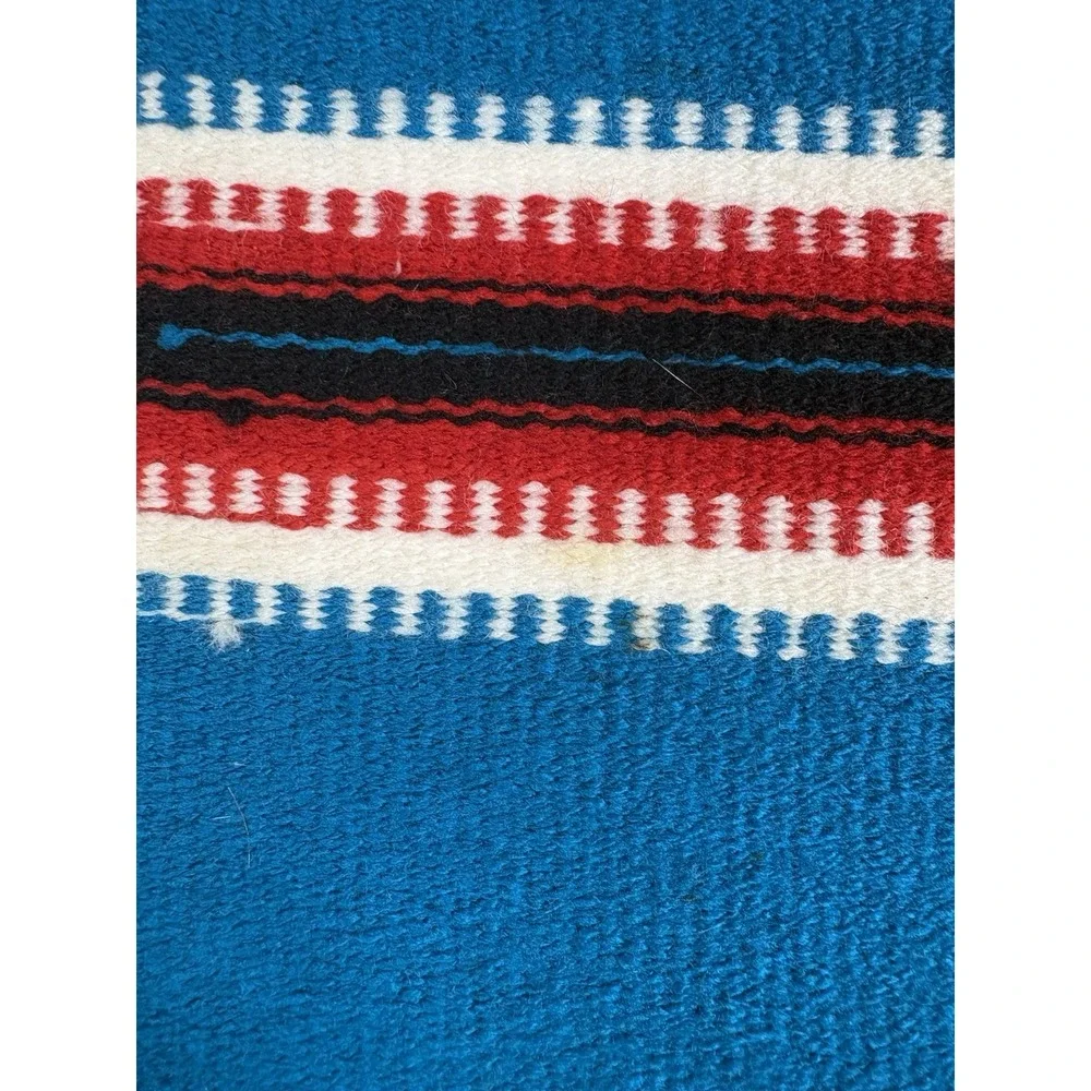 Americraft Inc Mexican Thunderbird Wall Hanging Rug Blue Acrylic 10x21 Fringe